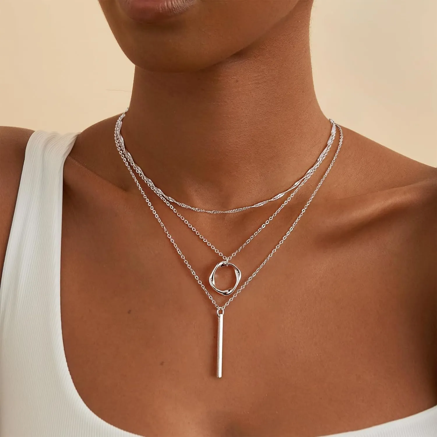 Layered Necklaces for Women Stackable Dainty 14K Real Gold Plated/Silver Chain Necklace Layering for Women Adjustable Chain Cute Fashion Pendant Choker Necklaces Trendy Jewelry Set Gift 