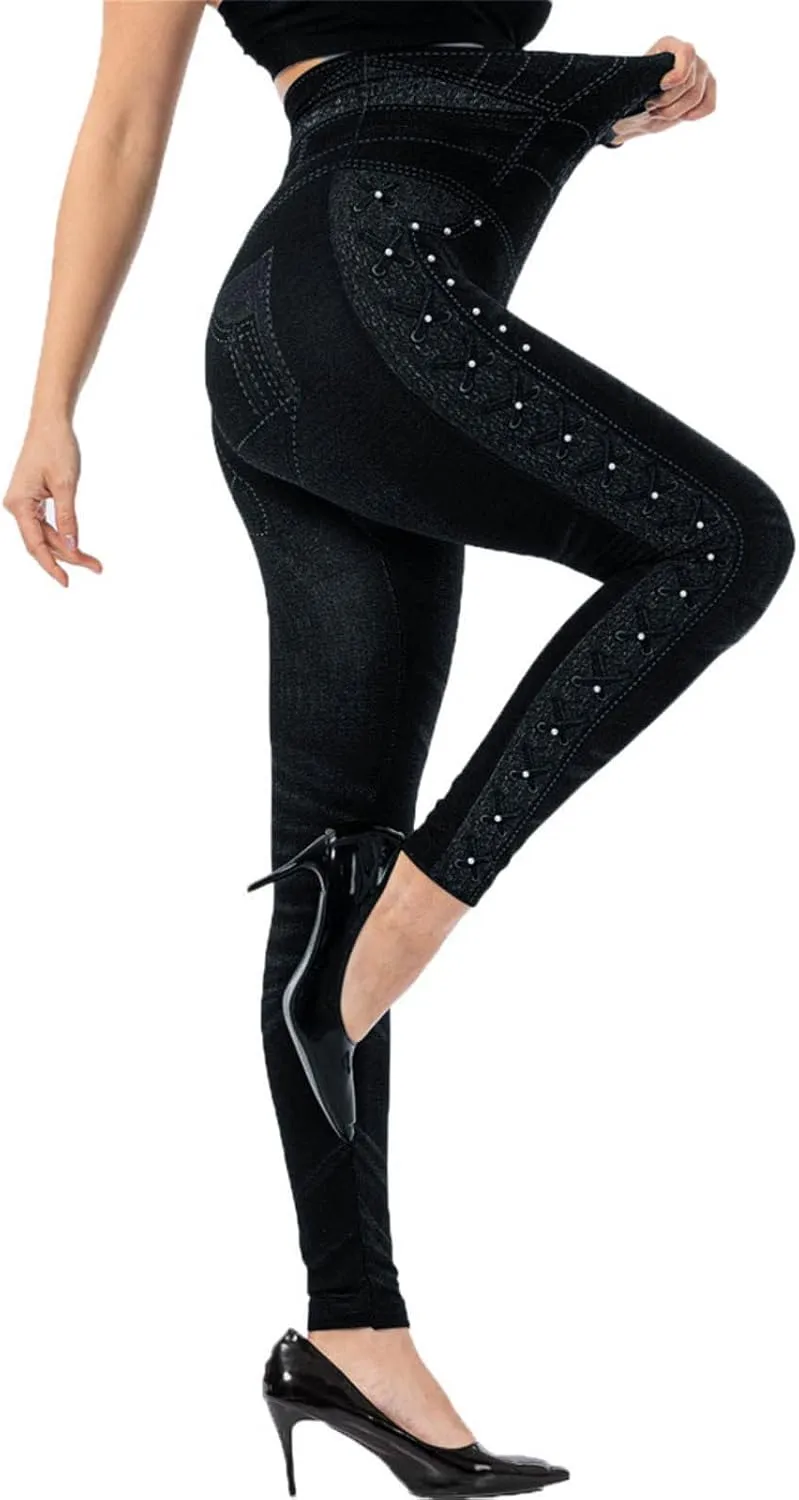 LCMTWX Fleece Lined Leggings Printed Pants Casual Elastic Slim Long Boot Women Pants Fleece Lined Leggings