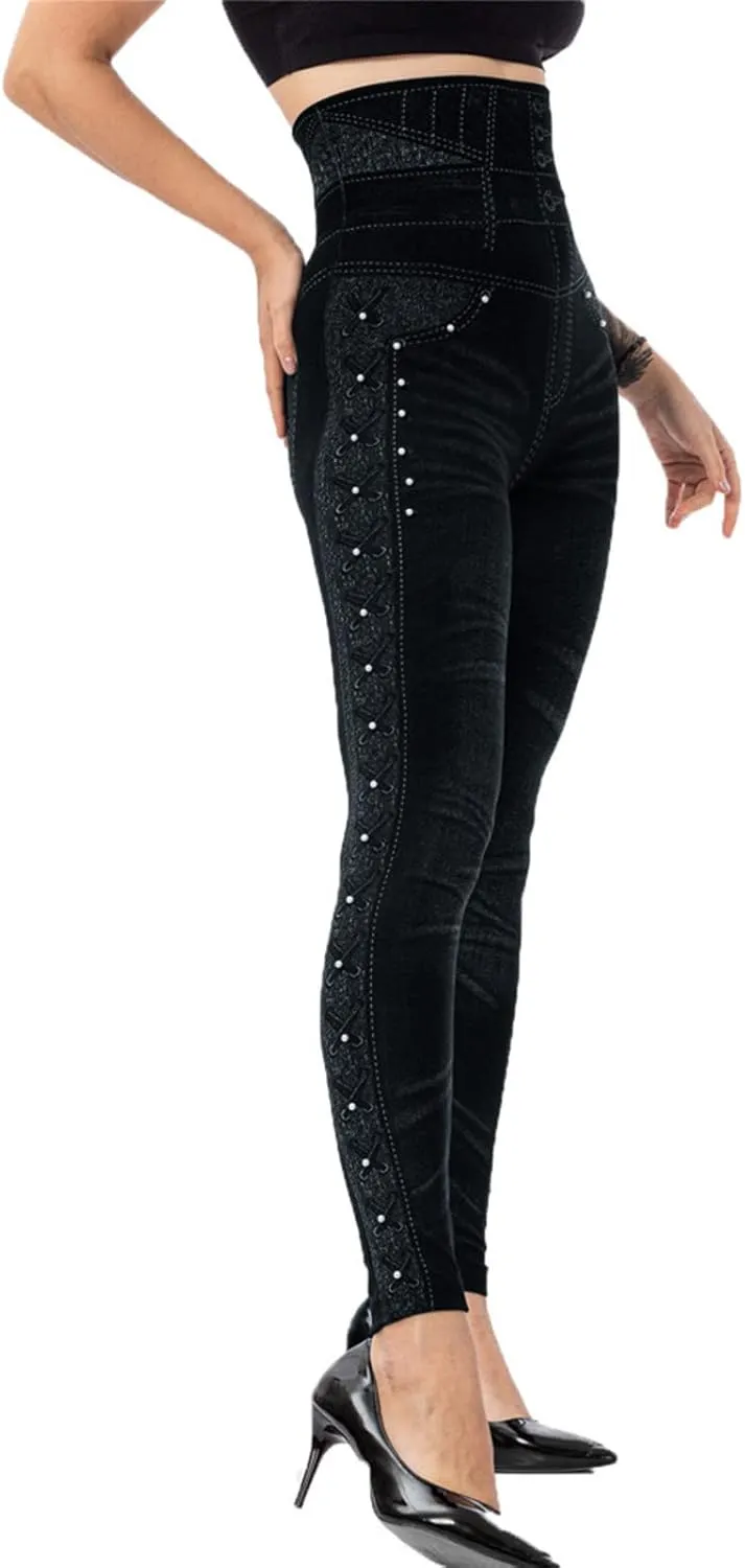 LCMTWX Fleece Lined Leggings Printed Pants Casual Elastic Slim Long Boot Women Pants Fleece Lined Leggings
