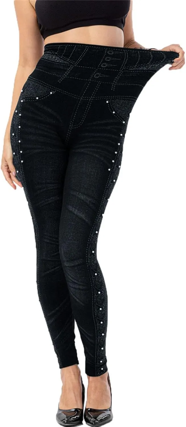 LCMTWX Fleece Lined Leggings Printed Pants Casual Elastic Slim Long Boot Women Pants Fleece Lined Leggings