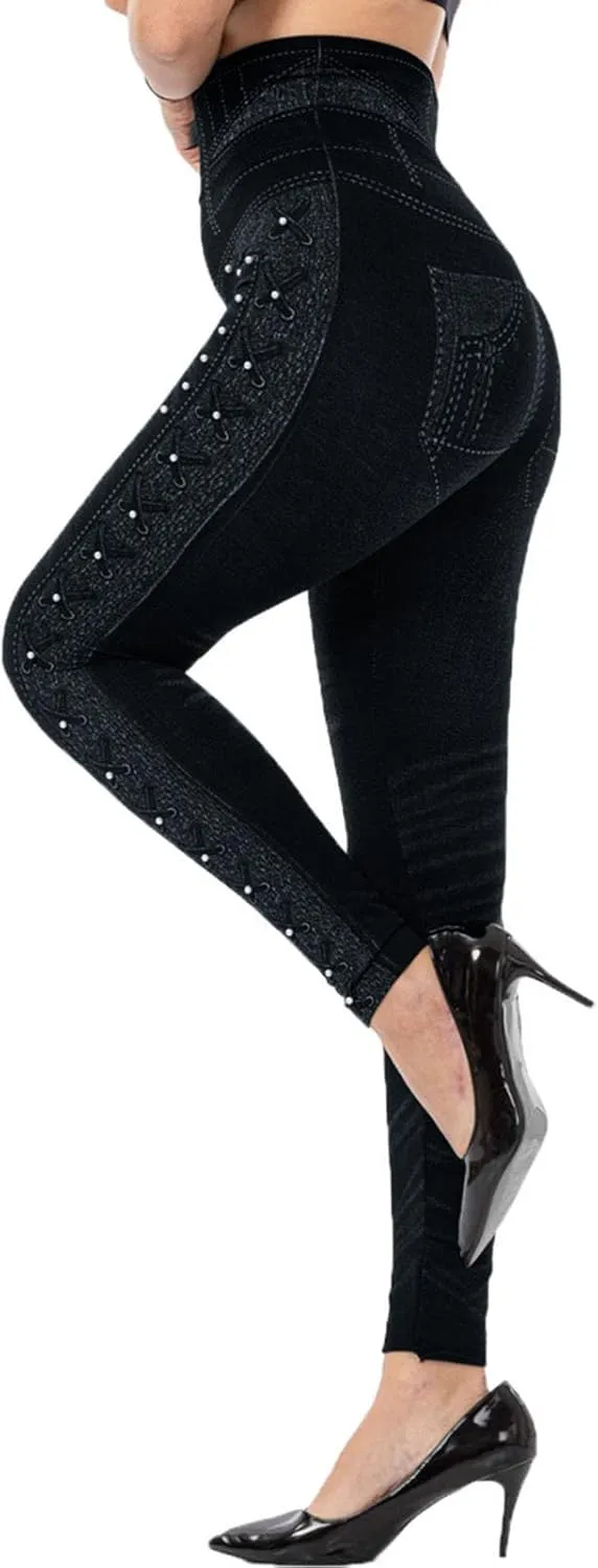 LCMTWX Fleece Lined Leggings Printed Pants Casual Elastic Slim Long Boot Women Pants Fleece Lined Leggings