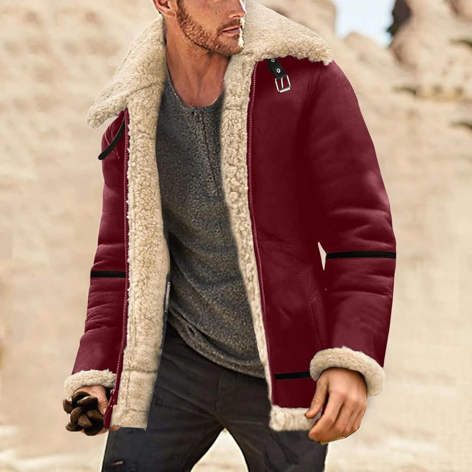 LCMTWX Men's Winter Jacket Windproof Stand Collar Knitted Splice Sweater Coat Casual Cardigan Stylish Outwear Coats for