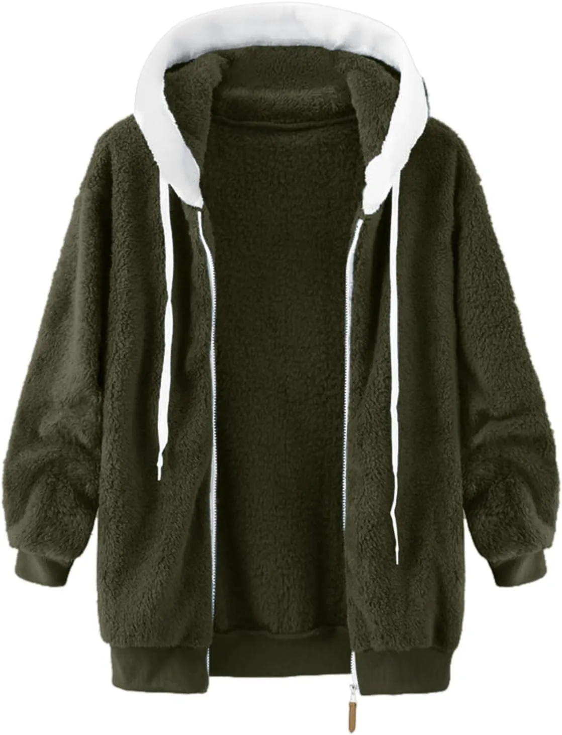 LCMTWX Womens 2023 Winter Fuzzy Fleece Jacket Artificial Wool Zipper Drawstring Solid Oversized Fuzzy Fleece Fluffy Fall