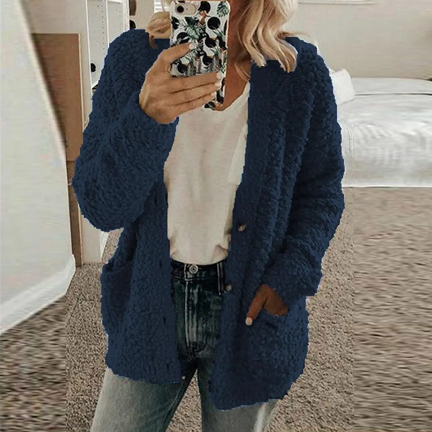 LCMTWX Womens Winter Fuzzy Fleece Jacket Outdoor Slim Outwear Office Casual Plush Cardigan Trendy Overcoat Hooded Coats