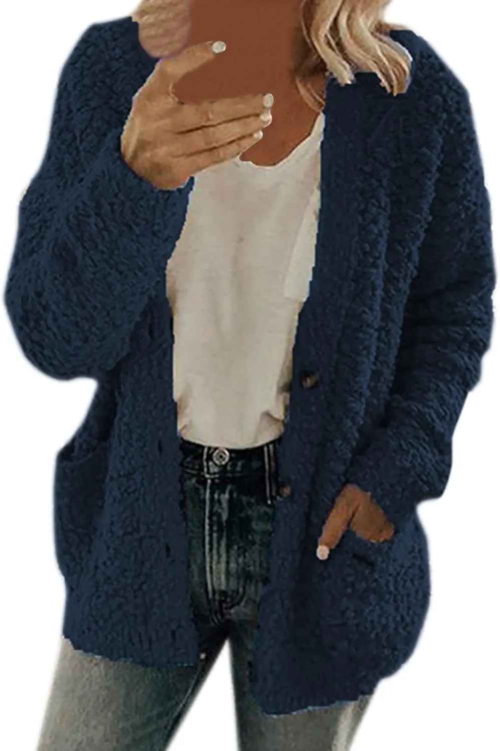 LCMTWX Womens Winter Fuzzy Fleece Jacket Outdoor Slim Outwear Office Casual Plush Cardigan Trendy Overcoat Hooded Coats