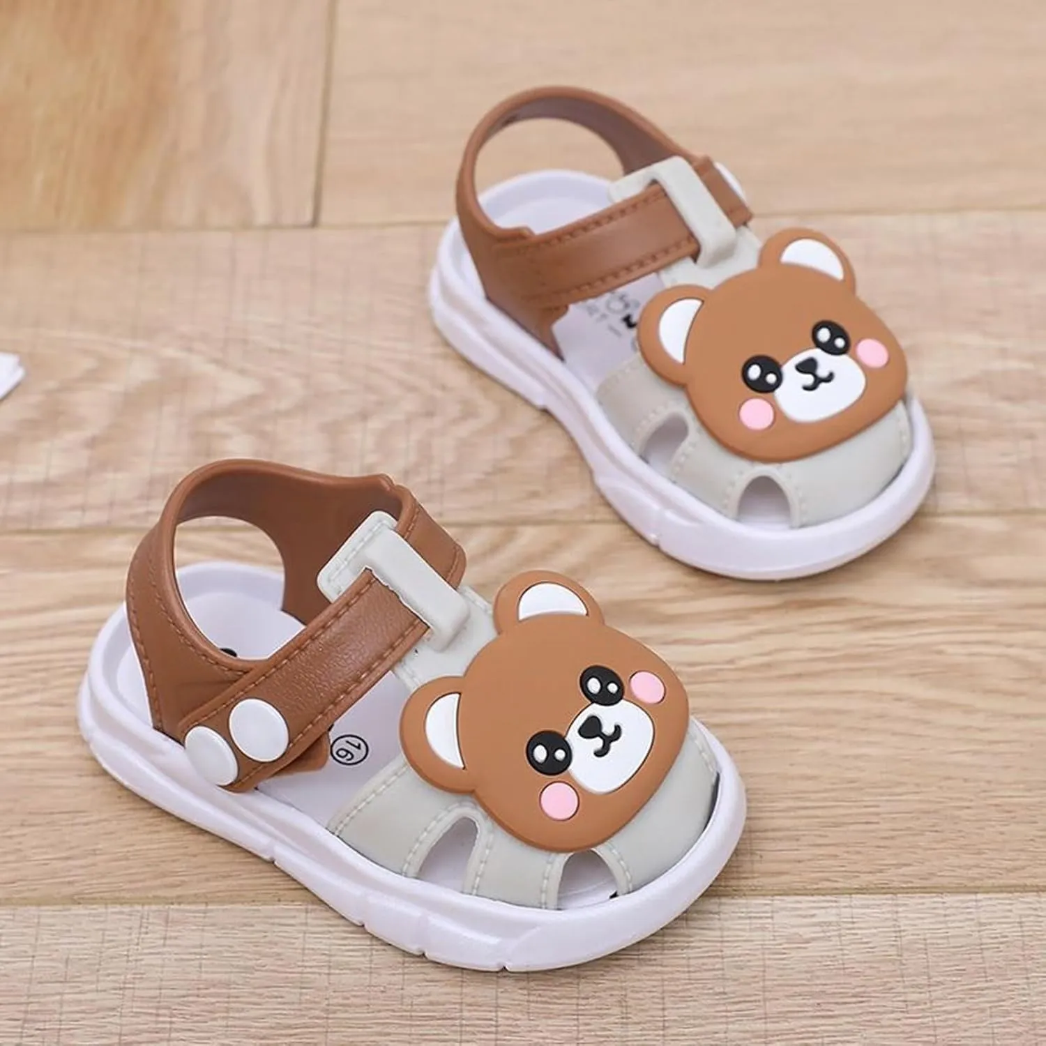 Leather Shoes Sandals for Girls Children's Casual Sandals For Infants And Young Children Closed Toe Toddler Shoes Soft Bottom Non Slip Girls Baby Cartoon Bear