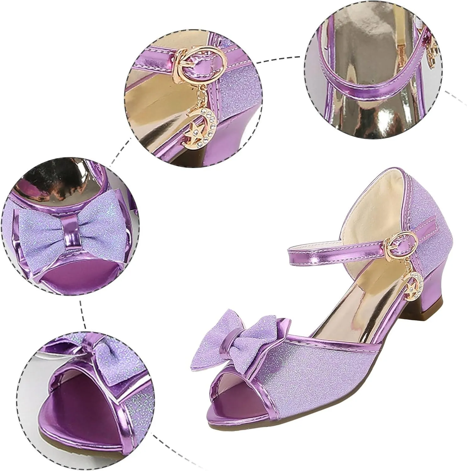 Leather Shoes Sandals for Girls Fish Mouth Glitter Sequins Girls High Heel Sandals Fashion Shoes Children's Single
