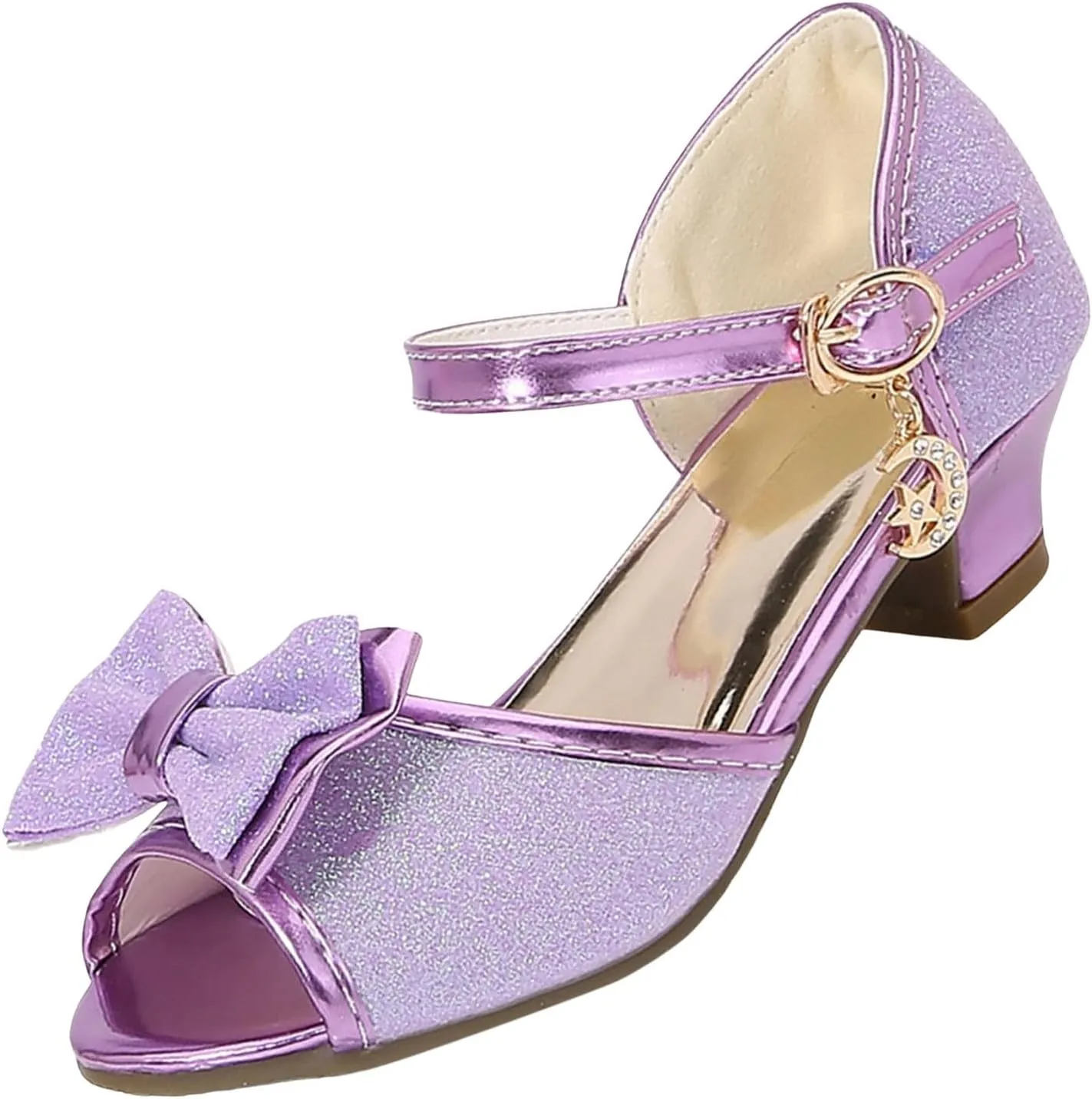 Leather Shoes Sandals for Girls Fish Mouth Glitter Sequins Girls High Heel Sandals Fashion Shoes Children's Single