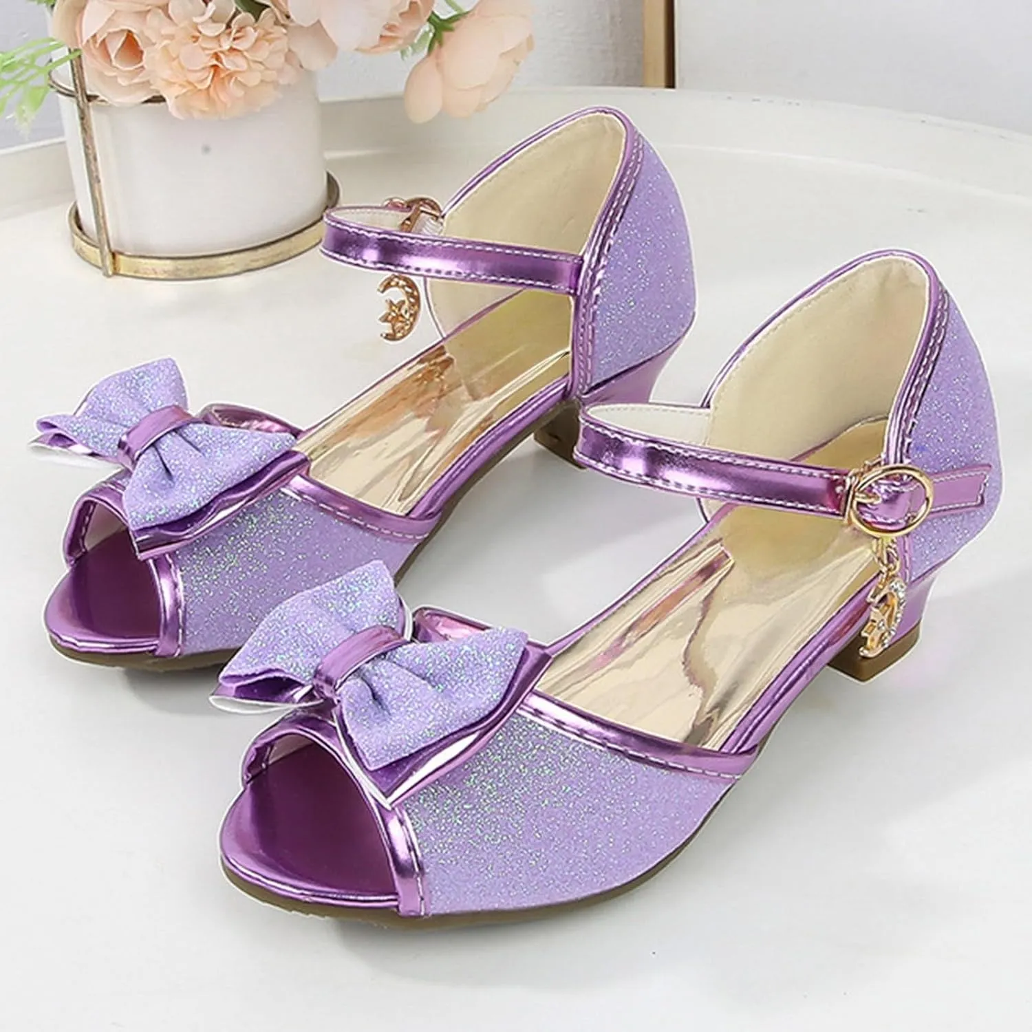 Leather Shoes Sandals for Girls Fish Mouth Glitter Sequins Girls High Heel Sandals Fashion Shoes Children's Single