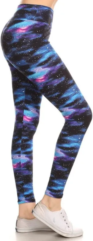 Leggings Depot High Waisted Floral & Space Print Leggings for Women - Regular, Plus, 1X3X, 3X5X