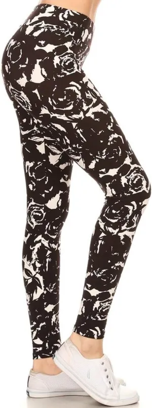 Leggings Depot High Waisted Floral & Space Print Leggings for Women - Regular, Plus, 1X3X, 3X5X