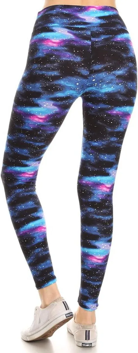 Leggings Depot High Waisted Floral & Space Print Leggings for Women - Regular, Plus, 1X3X, 3X5X