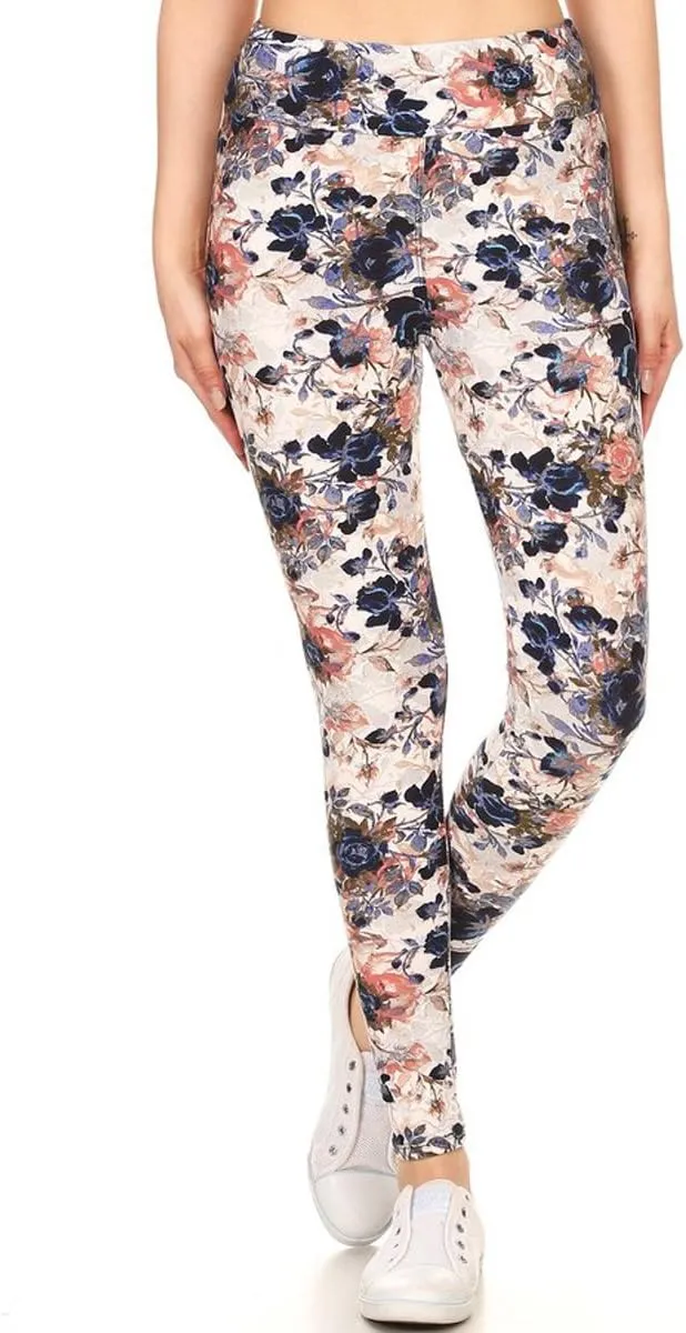Leggings Depot High Waisted Floral & Space Print Leggings for Women - Regular, Plus, 1X3X, 3X5X