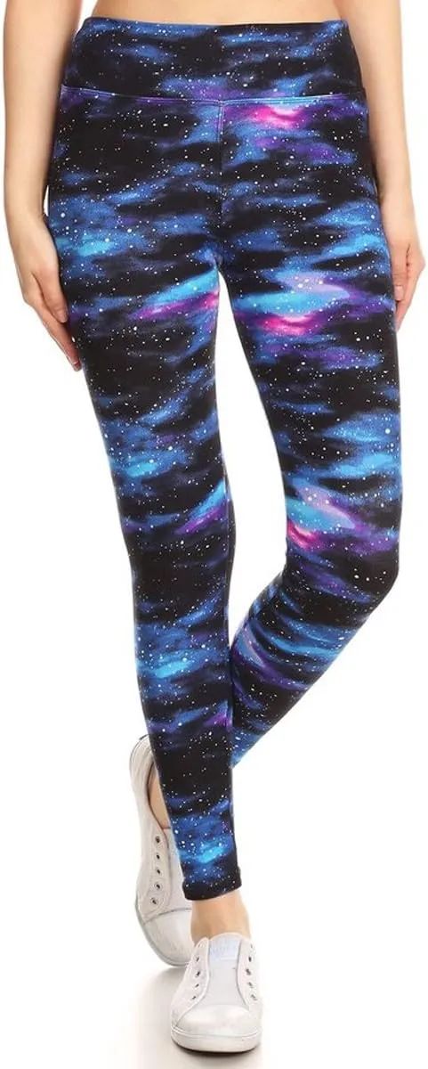 Leggings Depot High Waisted Floral & Space Print Leggings for Women - Regular, Plus, 1X3X, 3X5X