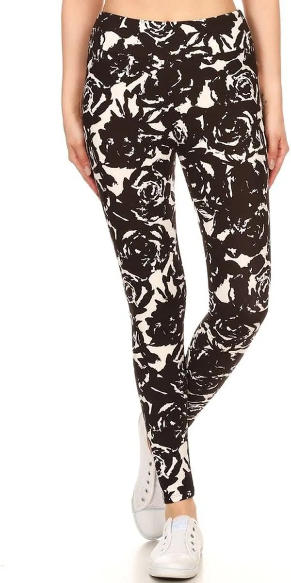 Leggings Depot High Waisted Floral & Space Print Leggings for Women - Regular, Plus, 1X3X, 3X5X
