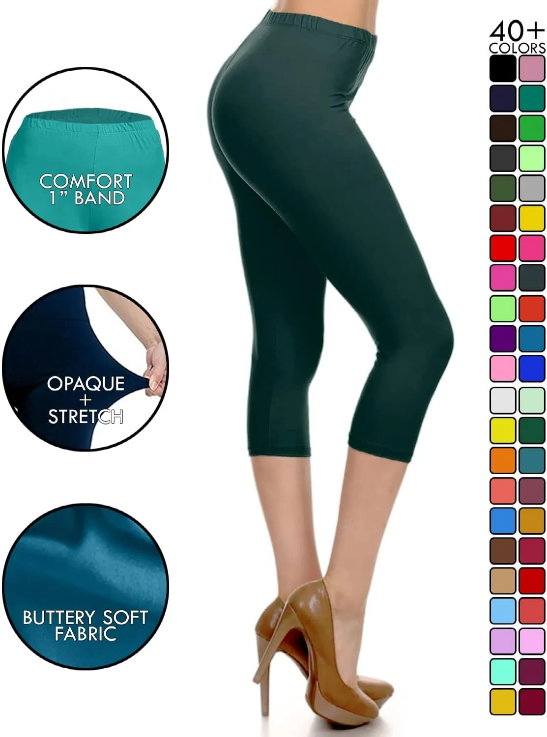 Leggings Depot Women's High Waist Leggings Soft 1 Waistband Solid Pants - Regular, Plus, 1X3X, 3X5X
