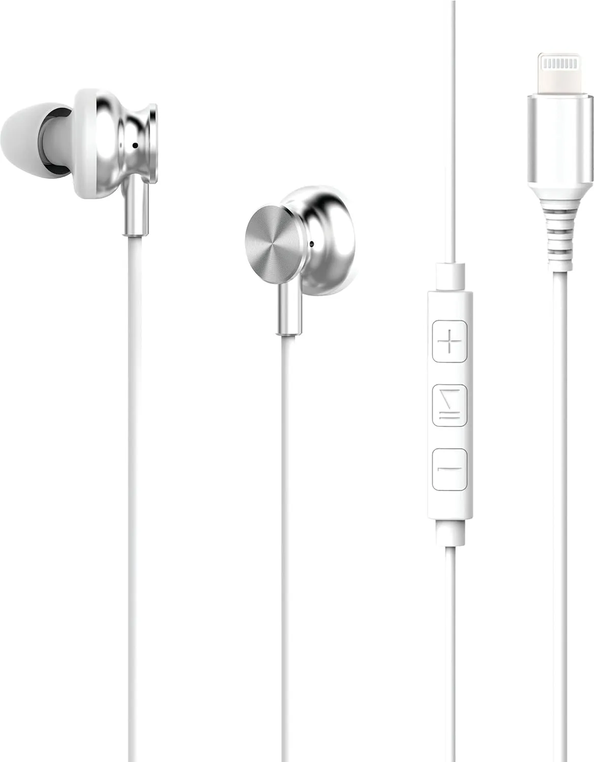 Lightning Earbuds with Built-in Mic, Silver Wired Earbuds Lightning Connector with Audio Controls, Noise Reduction, 4-FT Cord, 3 Extra Ear Gels, Carrying Case