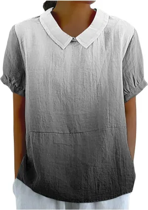 Linen Shirts for Women Summer Lightweight Short Sleeve Tunic Tshirts Cute Collared Tops Business Work Casual Blouses