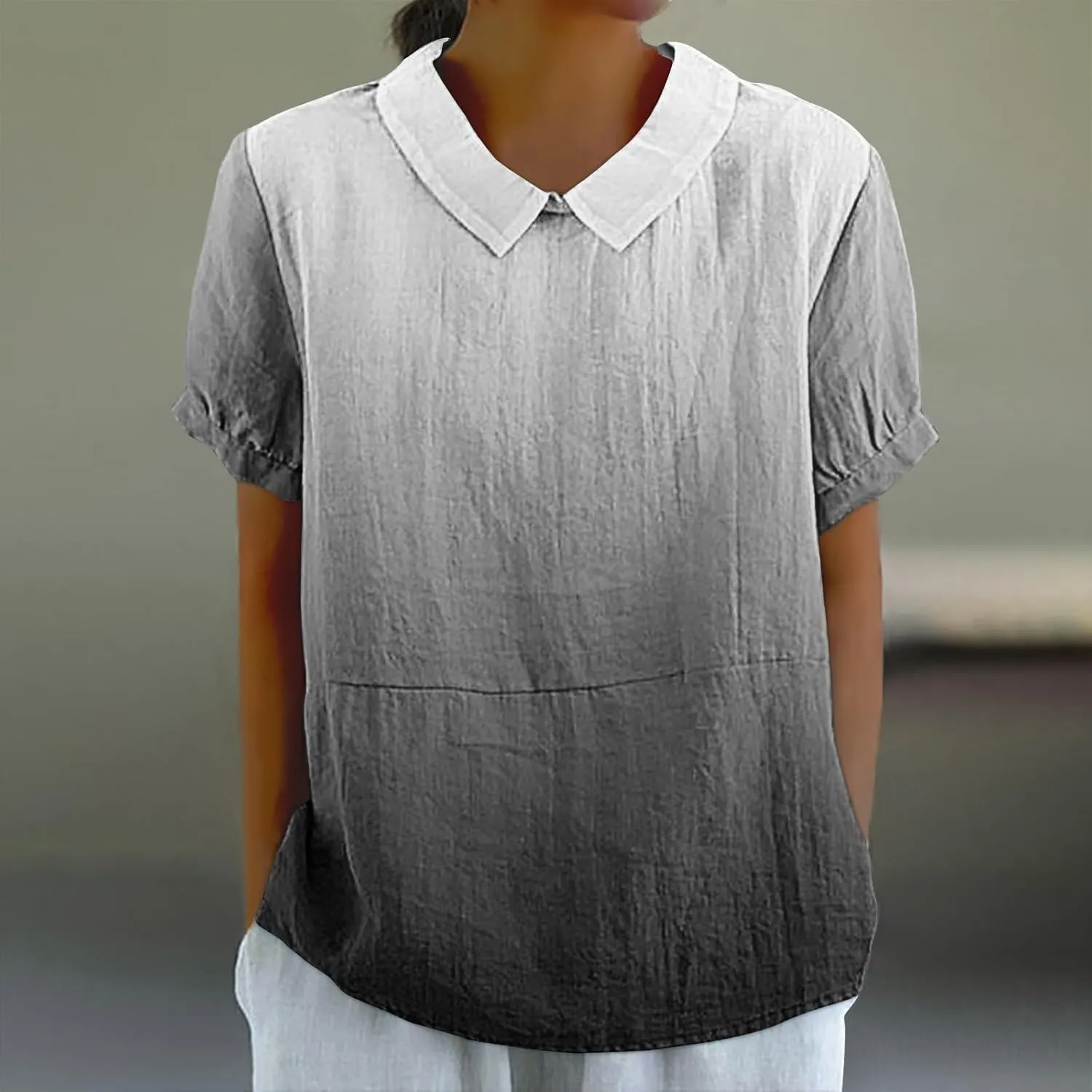 Linen Shirts for Women Summer Lightweight Short Sleeve Tunic Tshirts Cute Collared Tops Business Work Casual Blouses