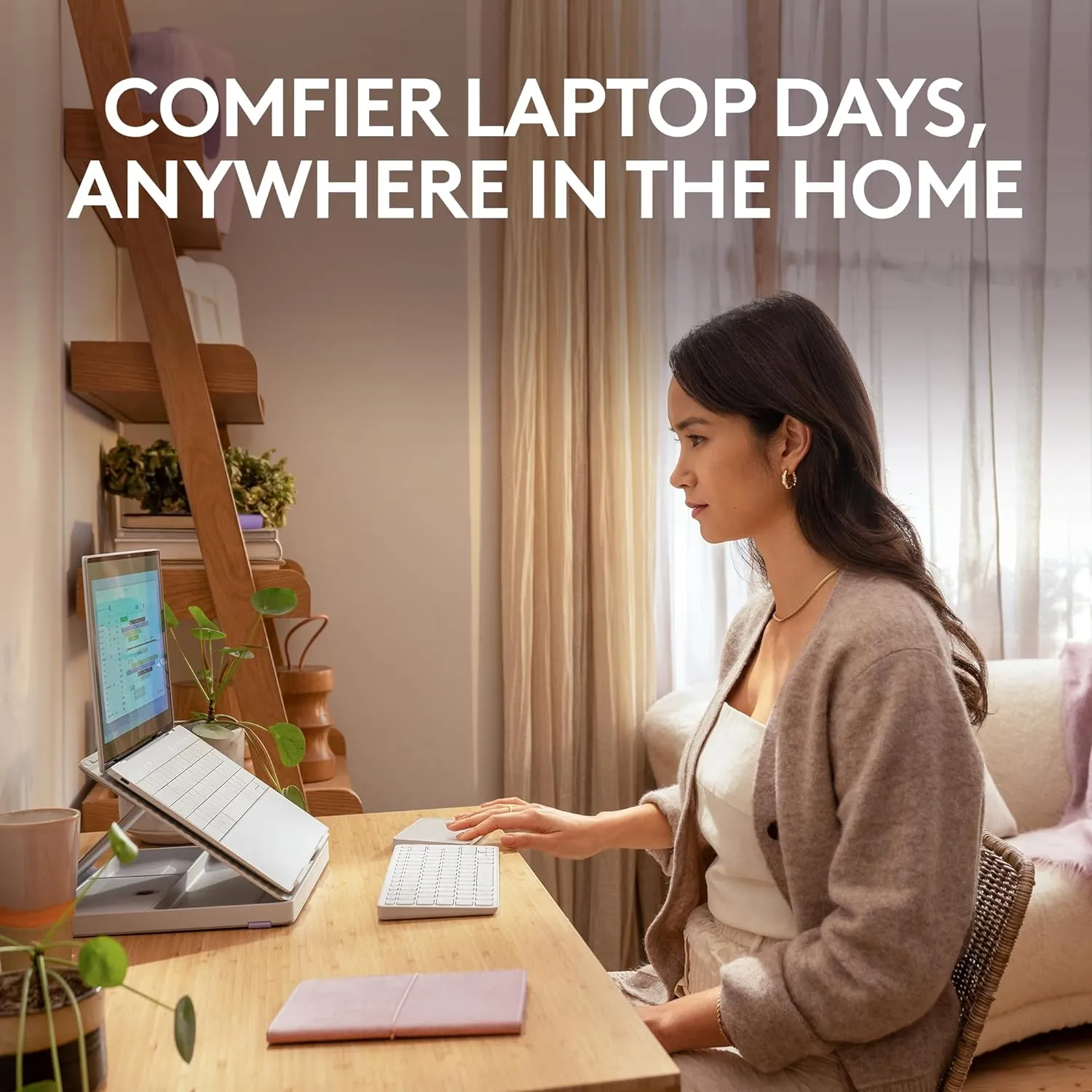 Logitech Casa Pop Up Desk Work From Home Kit with Laptop Stand, Wireless Keyboard & Touchpad, Bluetooth, USB C Charging, for Laptop/MacBook (10 to 17) - Windows, macOS, ChromeOS - Nordic Calm