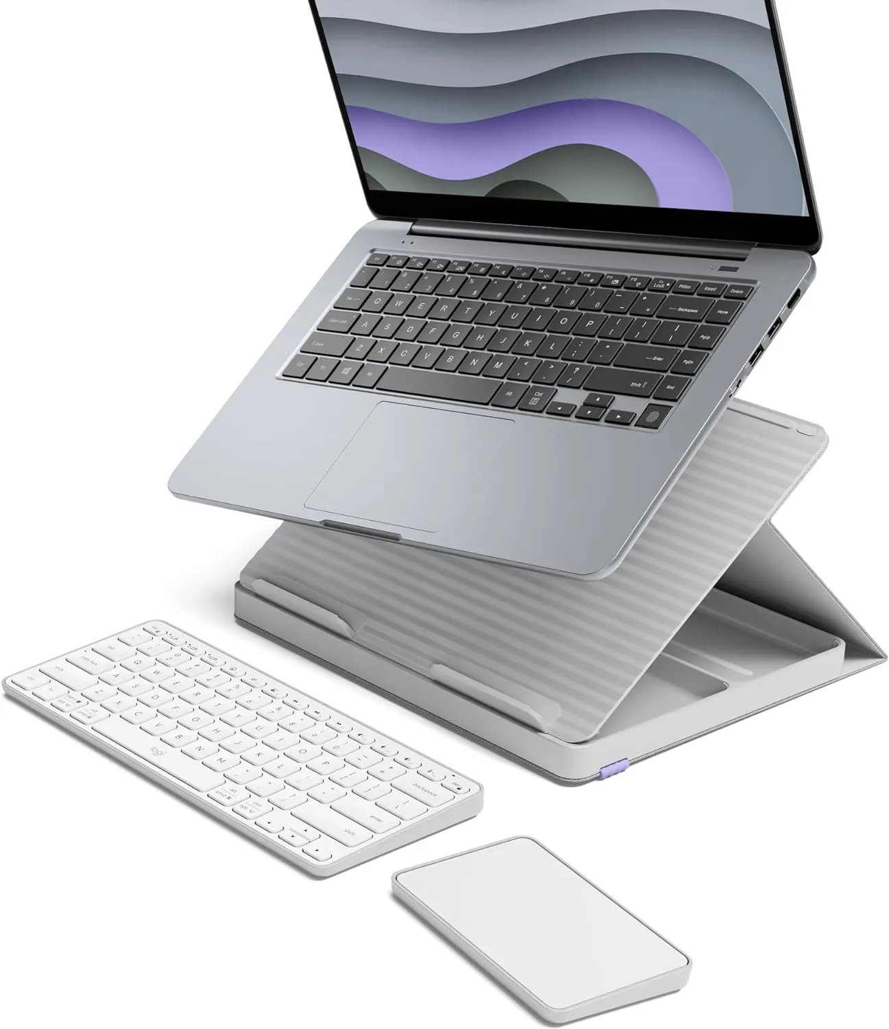 Logitech Casa Pop Up Desk Work From Home Kit with Laptop Stand, Wireless Keyboard & Touchpad, Bluetooth, USB C Charging, for Laptop/MacBook (10 to 17) - Windows, macOS, ChromeOS - Nordic Calm