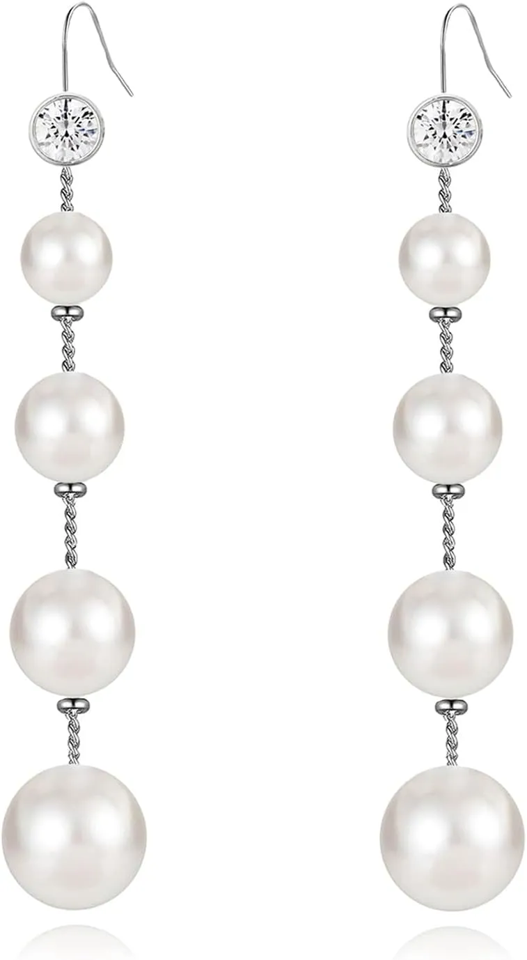 Long Pearl Earrings for Women 14K Gold Plated Pearl Dangle Earrings Hypoallergenic Elegant Gold Pearl Tassel Earring