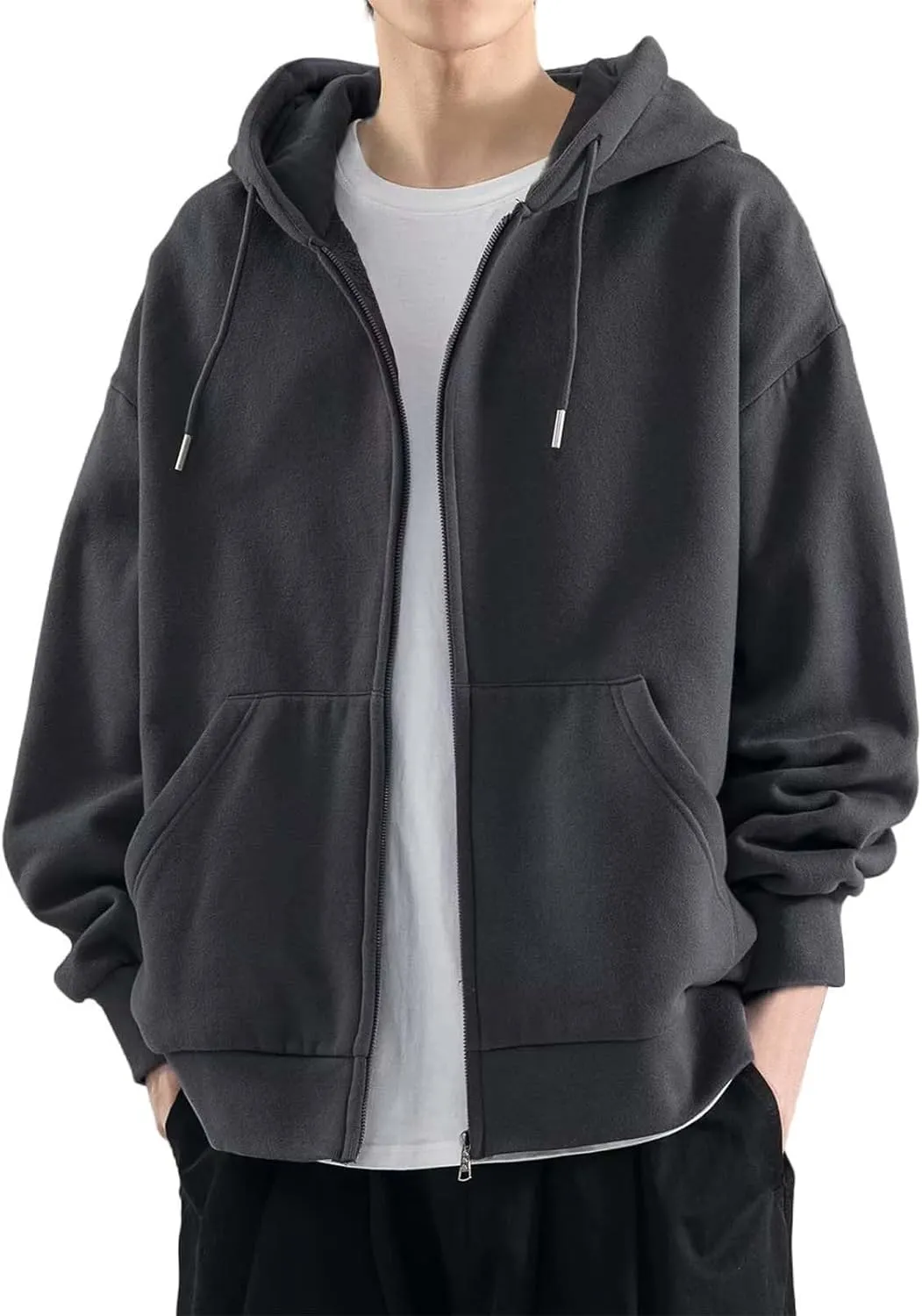 Long Sleeve Hooded Sweatshirt Pockets Mens Simple Casual Loose Hoodless Oversize Zipper Solid Stand Collar Hoodless
