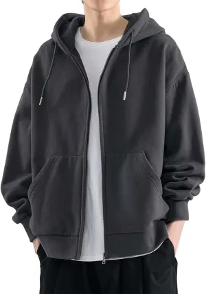 Long Sleeve Hooded Sweatshirt Pockets Mens Simple Casual Loose Hoodless Oversize Zipper Solid Stand Collar Hoodless