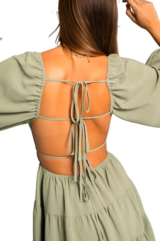 Long Sleeve Open Back Dress