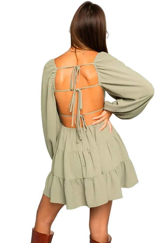 Long Sleeve Open Back Dress