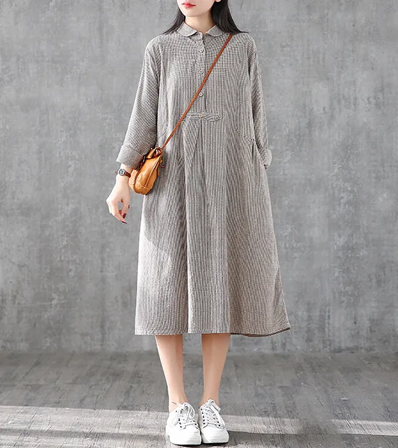 Long Sleeve Summer Spring Cotton Linen Women loose Dresses DZA05253