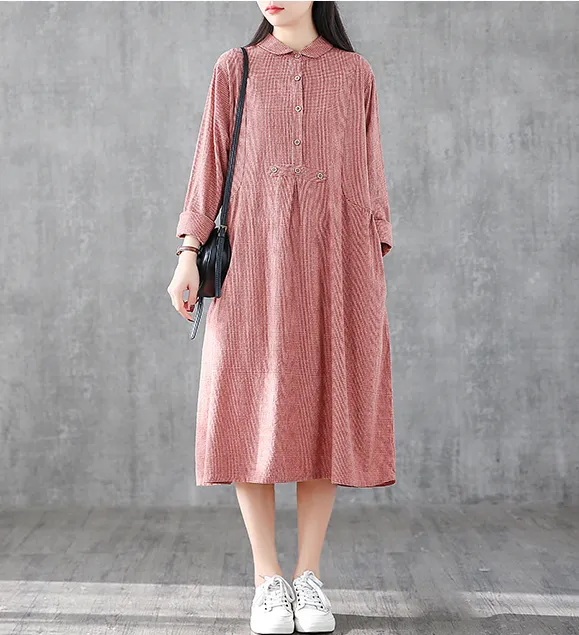 Long Sleeve Summer Spring Cotton Linen Women loose Dresses DZA05253
