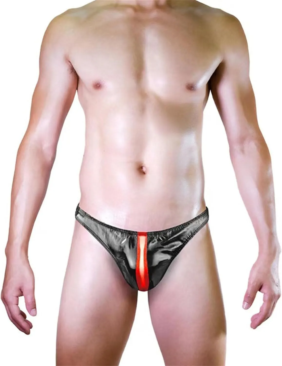 Maiyifu-GJ Men's Sexy Briefs Faux Leather Jockstrap Thong See Through Bulge Pouch Sexy Underwear Bikini Panties Underpants
