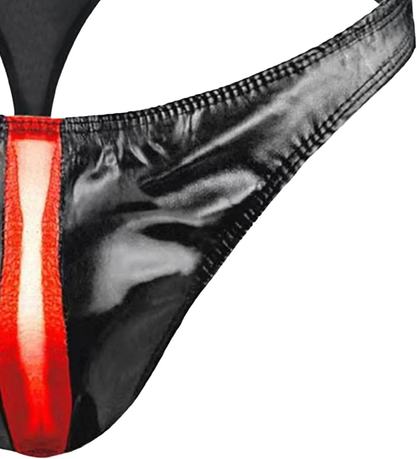 Maiyifu-GJ Men's Sexy Briefs Faux Leather Jockstrap Thong See Through Bulge Pouch Sexy Underwear Bikini Panties Underpants