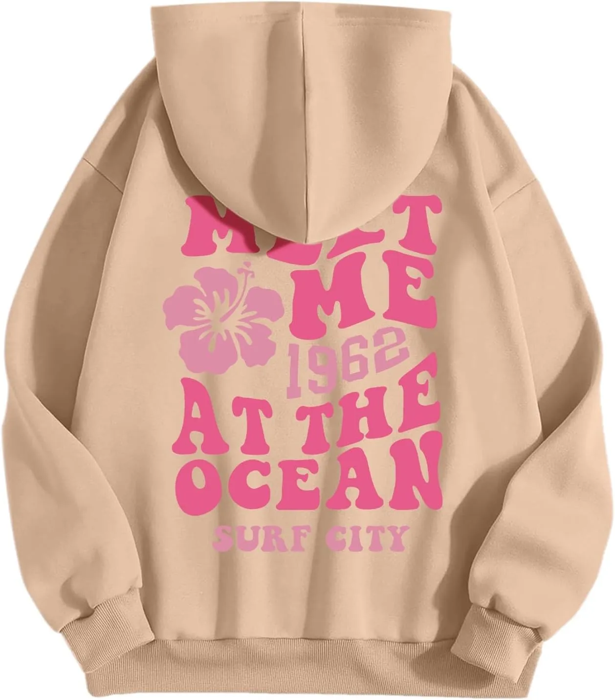 Meet Me at The Ocean Graphic Hoodie For Women Trendy Letter Printed Long Sleeve Hoodie Oversized Casual Pullover Tops