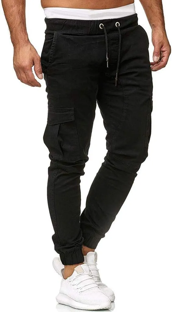 Men's Athletic Running Sweatpants Mens Pocket Trousers Beam Drawstring Men's Pants Men's Athletic Running Sweatpants