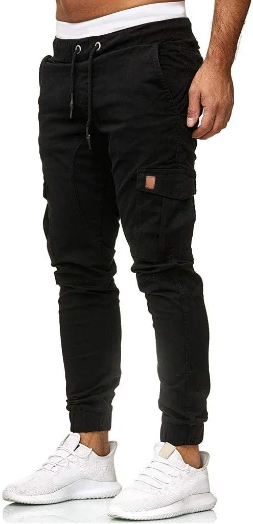 Men's Athletic Running Sweatpants Mens Pocket Trousers Beam Drawstring Men's Pants Men's Athletic Running Sweatpants