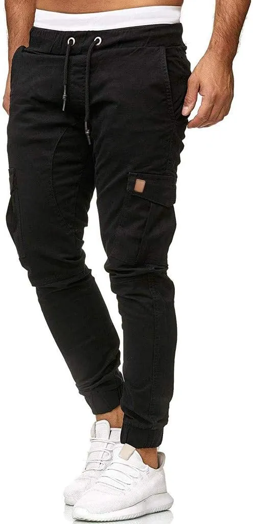 Men's Athletic Running Sweatpants Mens Pocket Trousers Beam Drawstring Men's Pants Men's Athletic Running Sweatpants