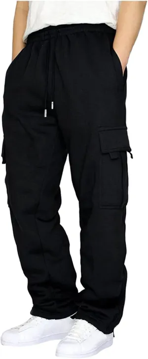 Mens Baggy Heavyweight Cargo Sweatpants Elastic Waist Drawstring Sweatpants with Pockets Drawstring Sport Trousers