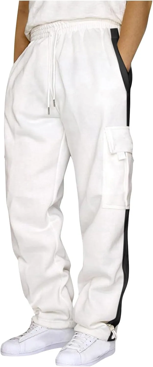 Mens Cargo Sweatpants Casual Fleece Joggers Elastic Waist Drawstring Pants Stretch with Pocket Sweatpants Baggy 2024