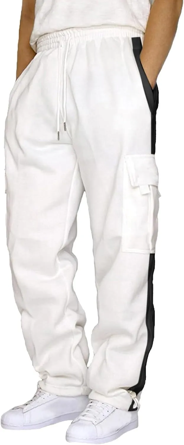 Mens Cargo Sweatpants Casual Fleece Joggers Elastic Waist Drawstring Pants Stretch with Pocket Sweatpants Baggy 2024