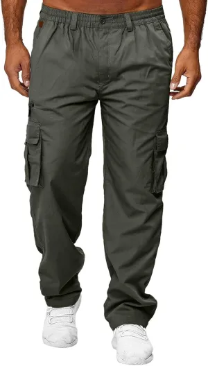 Men's Cargo Sweatpants Waist Outdoor Pants Men's Heavyweight Fleece Cargo Sweatpants Elastic Waist Drawstring Athletic