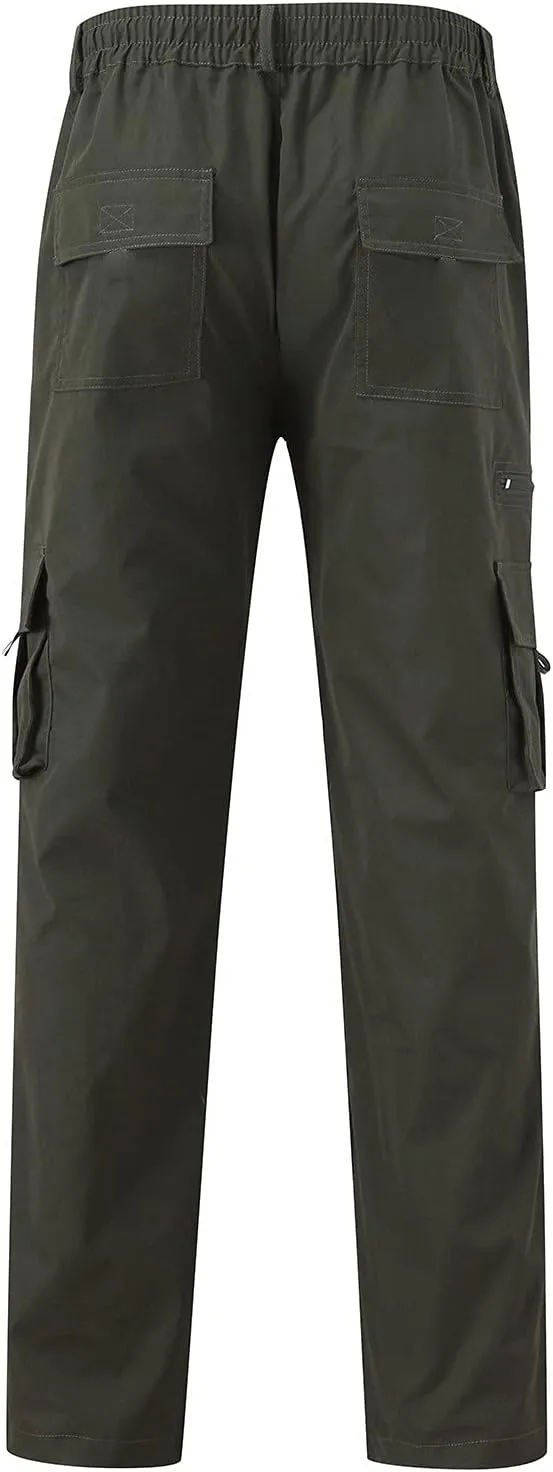 Men's Cargo Sweatpants Waist Outdoor Pants Men's Heavyweight Fleece Cargo Sweatpants Elastic Waist Drawstring Athletic