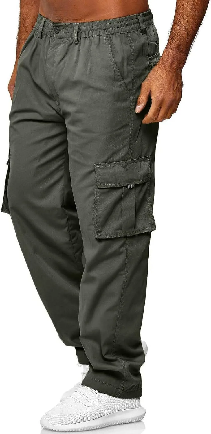 Men's Cargo Sweatpants Waist Outdoor Pants Men's Heavyweight Fleece Cargo Sweatpants Elastic Waist Drawstring Athletic