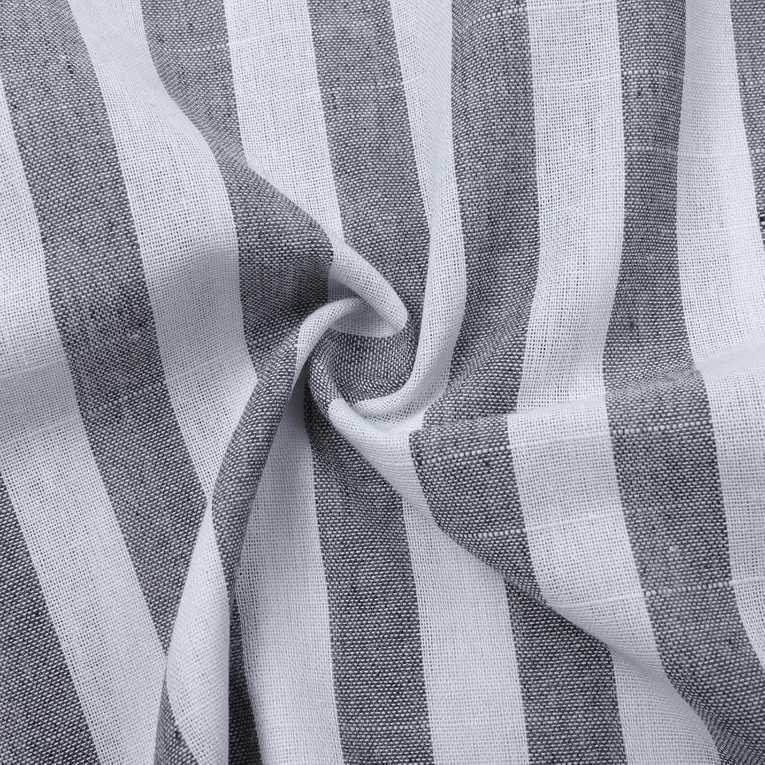 Men'S Casual Stylish Long Sleeve Button-Up Striped Dress Shirts Cotton Linen Vocation Beach Shirt