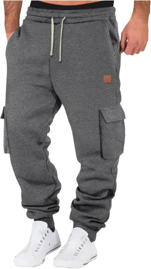 Men's Corduroy Joggers Sweatpants, Casual Cargo Pants, Drawstring Elastic Waist Baggy Tapered Sweatpants with Pockets