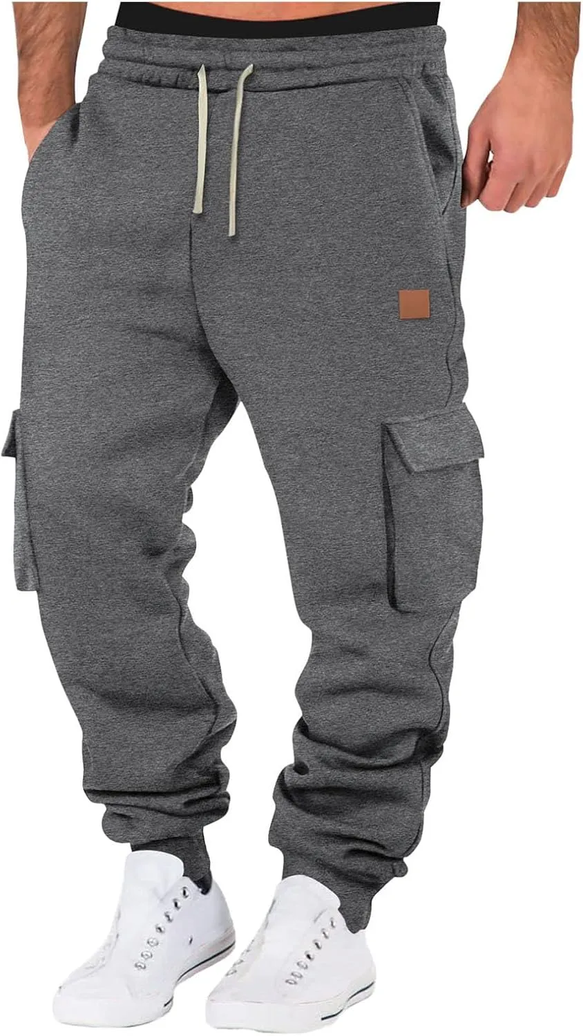 Men's Corduroy Joggers Sweatpants, Casual Cargo Pants, Drawstring Elastic Waist Baggy Tapered Sweatpants with Pockets
