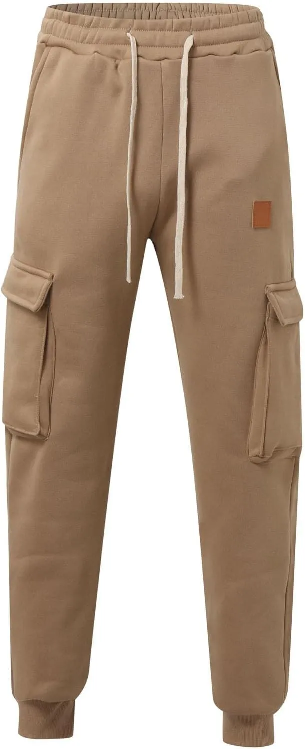 Men's Corduroy Joggers Sweatpants, Casual Cargo Pants, Drawstring Elastic Waist Baggy Tapered Sweatpants with Pockets