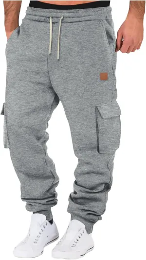 Men's Corduroy Joggers Sweatpants, Casual Cargo Pants, Drawstring Elastic Waist Baggy Tapered Sweatpants with Pockets