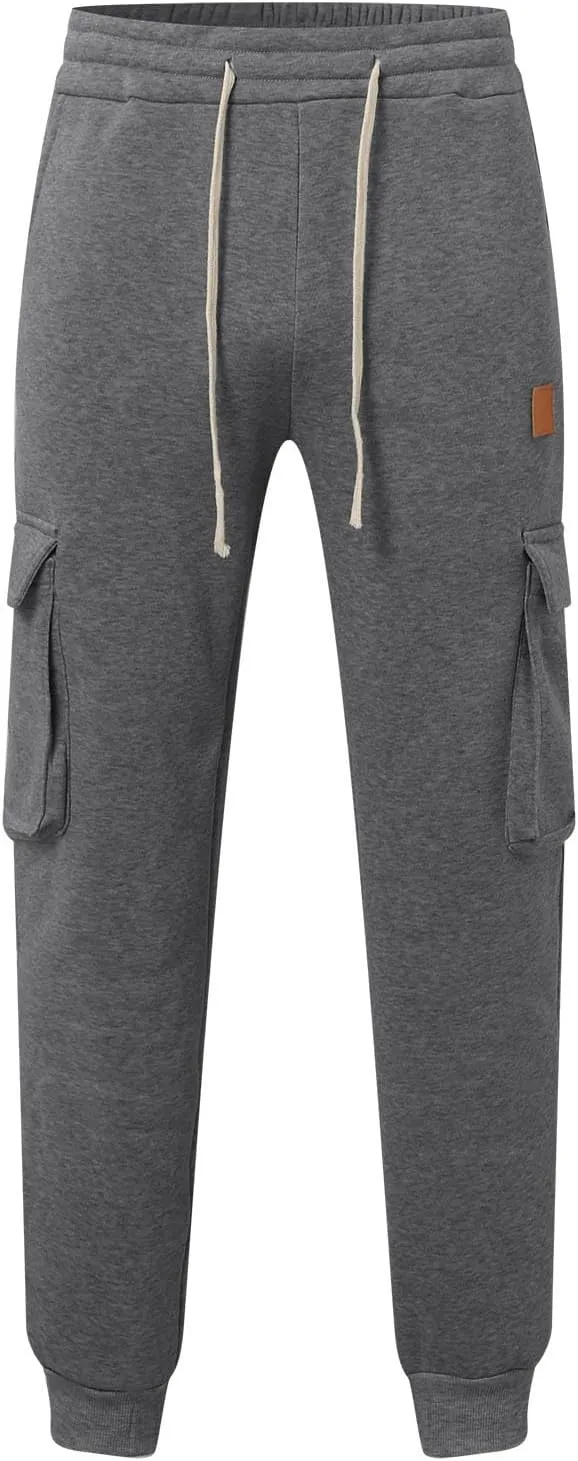 Men's Corduroy Joggers Sweatpants, Casual Cargo Pants, Drawstring Elastic Waist Baggy Tapered Sweatpants with Pockets